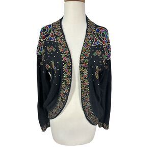 VTG 90s Cristina Sequin Beaded Bolero Silk Angora Glam Jewel Sweater Jacket